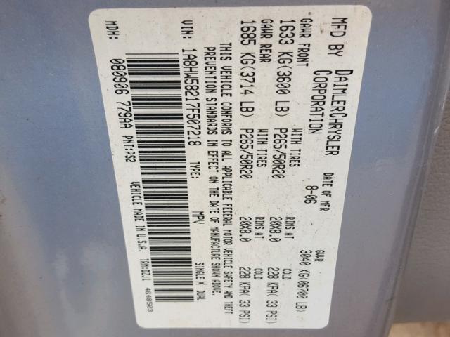 1A8HW58217F507218 - 2007 CHRYSLER ASPEN LIMI 银色 照片 10