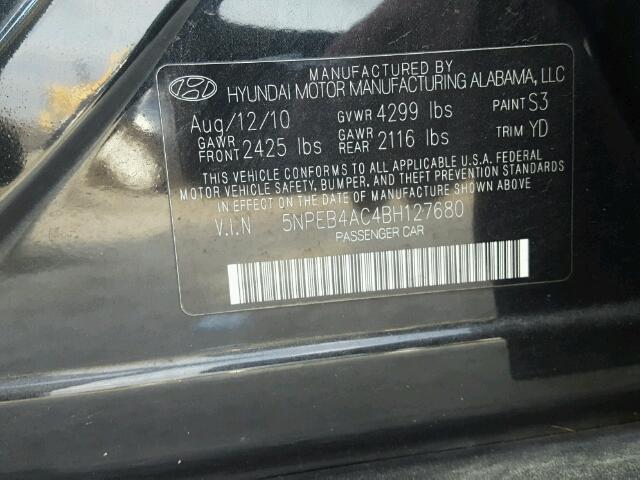 5NPEB4AC4BH127680 - 2011 HYUNDAI SONATA GLS BLACK photo 10