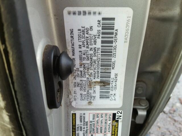 1NXBR32E64Z271776 - 2004 TOYOTA COROLLA CE GRAY photo 10