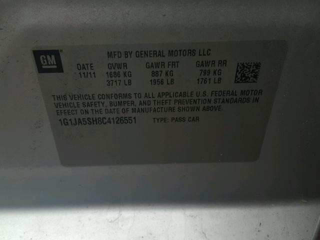 1G1JA5SH8C4126551 - 2012 CHEVROLET SONIC LS 银色 照片 10