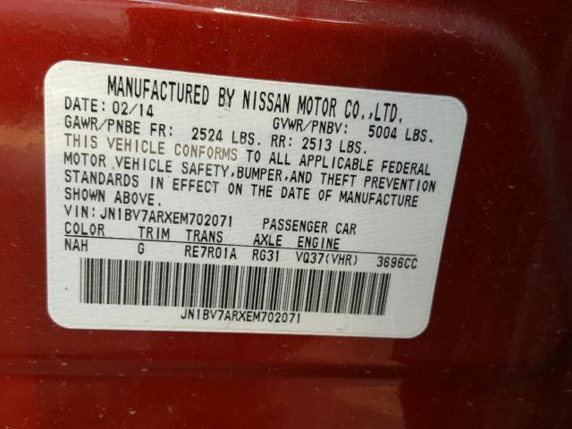 JN1BV7ARXEM702071 - 2014 INFINITI Q50 BASE Rojo foto 10