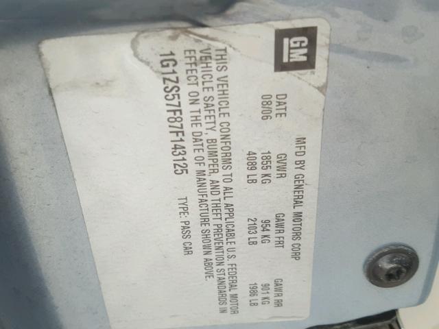 1G1ZS57F87F143125 - 2007 CHEVROLET MALIBU LS BLUE photo 10