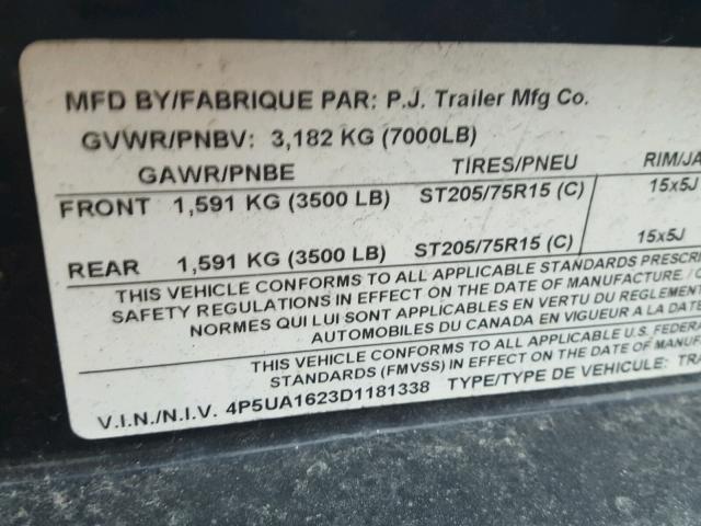 4P5UA1623D1181338 - 2013 TRIM TRAILER FLATBED 16 BLACK photo 10