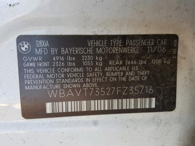 WBAVT73527FZ35716 - 2007 BMW 328 XIT WHITE photo 10
