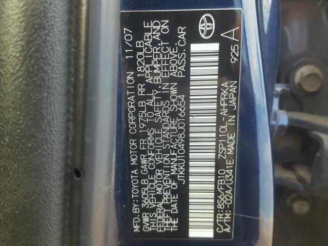 JTKKU10498J016654 - 2008 TOYOTA SCION XD BLUE photo 10