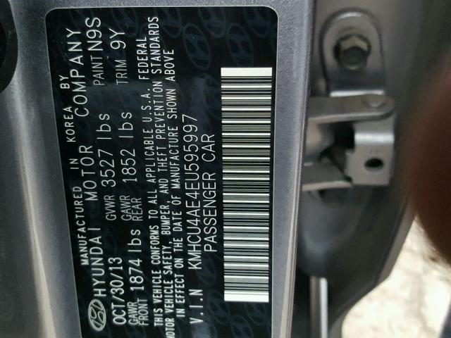 KMHCU4AE4EU595997 - 2014 HYUNDAI ACCENT GLS GRAY photo 10