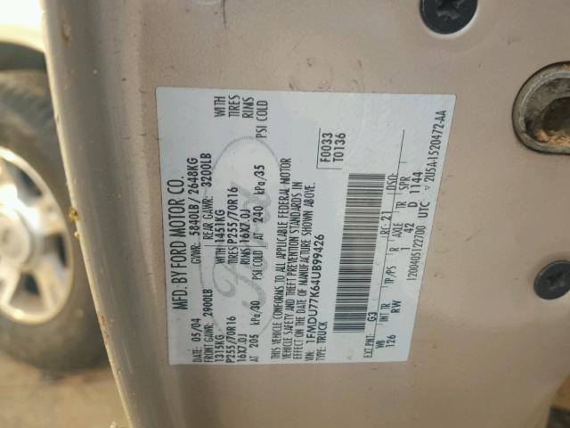 1FMDU77K64UB99426 - 2004 FORD EXPLORER S 金色 照片 10