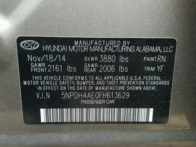 5NPDH4AE0FH613629 - 2015 HYUNDAI ELANTRA SE BEIGE photo 10