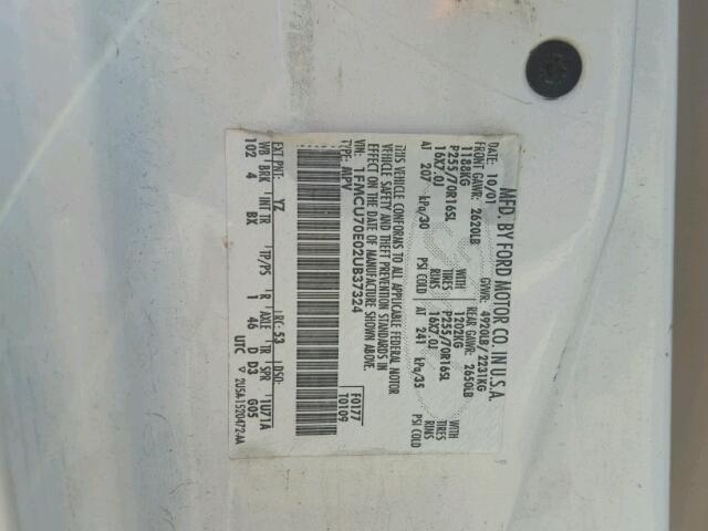 1FMCU70E02UB37324 - 2002 FORD EXPLORER S WHITE photo 10