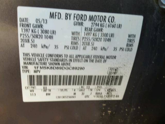 1FM5K8D89DGC89290 - 2013 FORD EXPLORER X GRAY photo 10