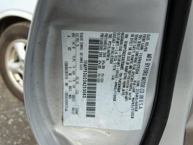 1FAFP53U23A253083 - 2003 FORD TAURUS SE SILVER photo 10