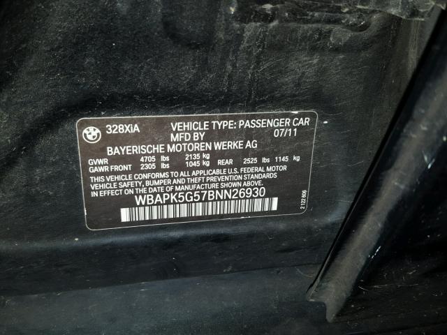 WBAPK5G57BNN26930 - 2011 BMW 328 XI SUL BLACK photo 10