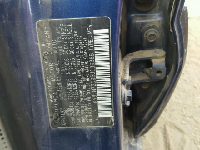 KM8JN72D95U189368 - 2005 HYUNDAI TUCSON GLS BLUE photo 10