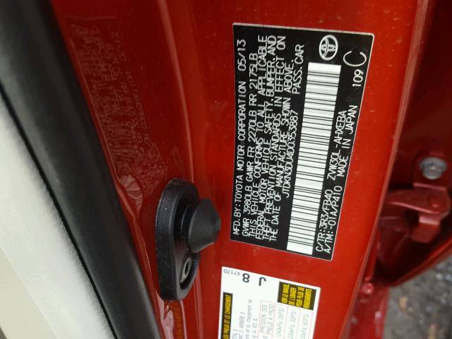 JTDKN3DU4D0353887 - 2013 TOYOTA PRIUS RED photo 10