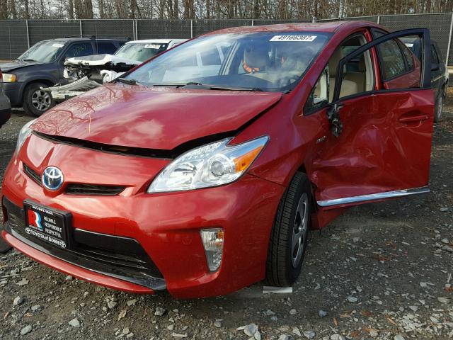 JTDKN3DU4D0353887 - 2013 TOYOTA PRIUS RED photo 2