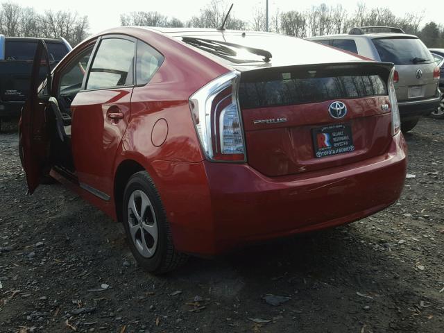 JTDKN3DU4D0353887 - 2013 TOYOTA PRIUS RED photo 3