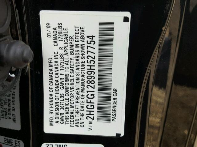 2HGFG12899H527754 - 2009 HONDA CIVIC EX 黑色 照片 10