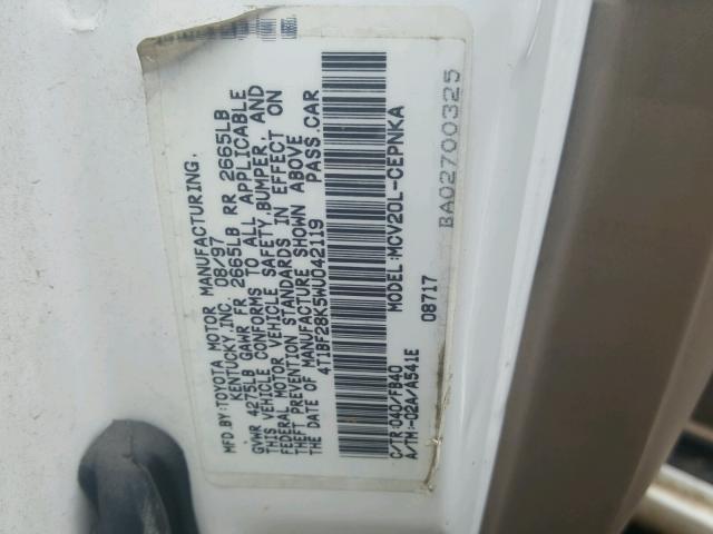 4T1BF28K5WU042119 - 1998 TOYOTA CAMRY CE WHITE photo 10