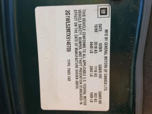 2G1WL52M7X9146709 - 1999 CHEVROLET LUMINA BAS მწვანე ფოტო 10