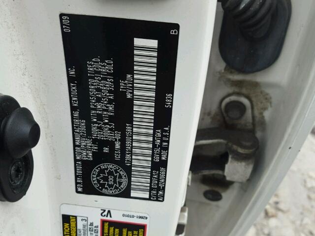 4T3BK11A99U015881 - 2009 TOYOTA VENZA BASE WHITE photo 10