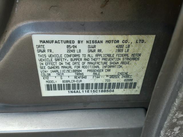 1N4AL11E15C188504 - 2005 NISSAN ALTIMA S BEIGE photo 10