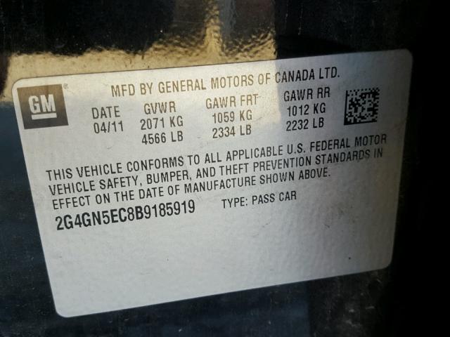 2G4GN5EC8B9185919 - 2011 BUICK REGAL CXL BLACK photo 10