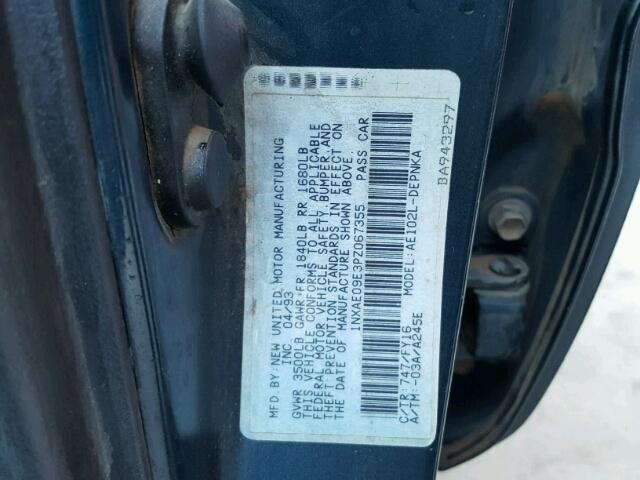 1NXAE09E3PZ067355 - 1993 TOYOTA COROLLA LE 蓝色 照片 10