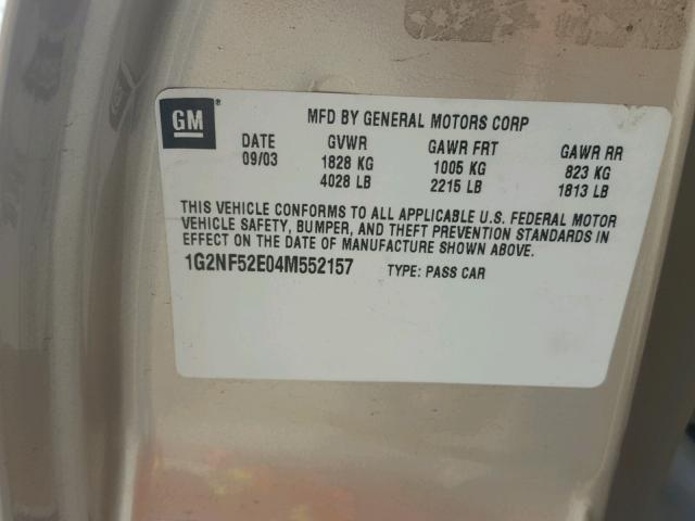 1G2NF52E04M552157 - 2004 PONTIAC GRAND AM S ოქროსფერი ფოტო 10