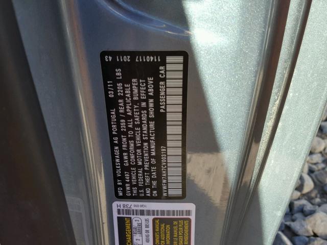 WVWFW7AH7CV003197 - 2012 VOLKSWAGEN EOS LUX 蓝色 照片 10