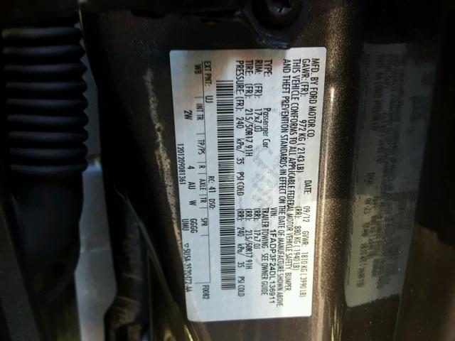 1FADP3F24DL136911 - 2013 FORD FOCUS SE GRAY photo 10