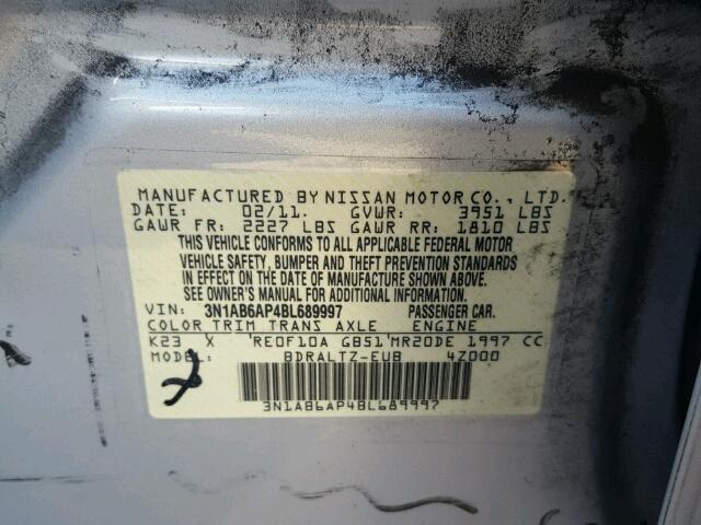 3N1AB6AP4BL689997 - 2011 NISSAN SENTRA 2.0 SILVER photo 10