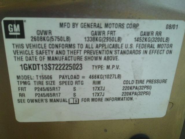 1GKDT13S722225023 - 2002 GMC ENVOY SILVER photo 10