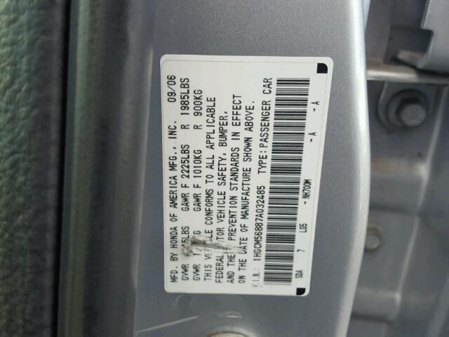 1HGCM56887A032485 - 2007 HONDA ACCORD EX SILVER photo 10