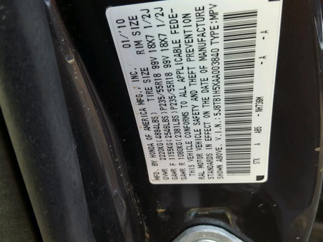 5J8TB1H5XAA003840 - 2010 ACURA RDX TECHNO GRAY photo 10