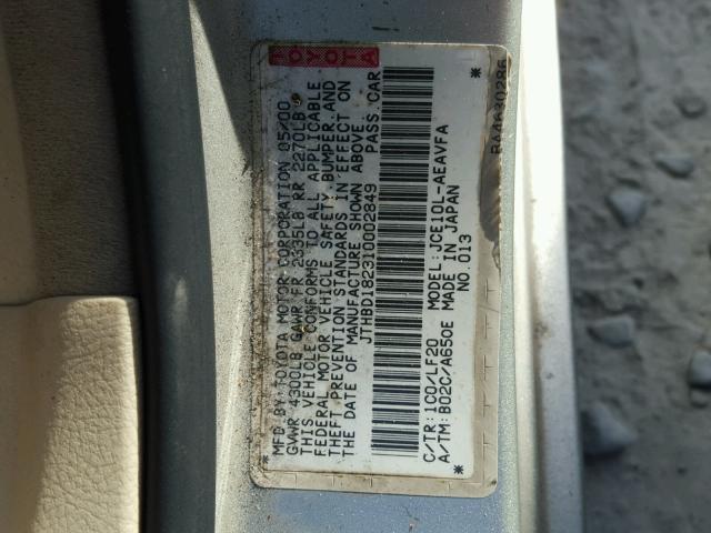 JTHBD182310002849 - 2001 LEXUS IS 300 SILVER photo 10