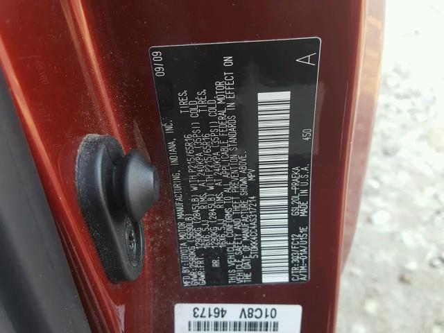 5TDKK4CC4AS317214 - 2010 TOYOTA SIENNA CE RED photo 10