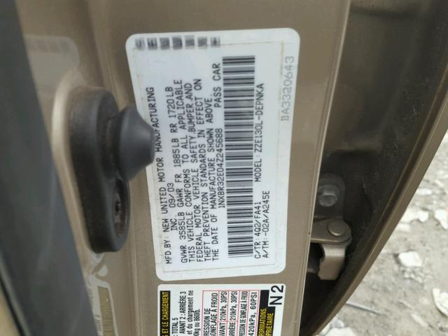 1NXBR32E04Z245688 - 2004 TOYOTA COROLLA CE GOLD photo 10