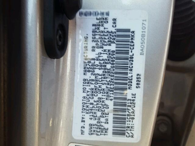 4T1BE32K82U600590 - 2002 TOYOTA CAMRY LE SILVER photo 10