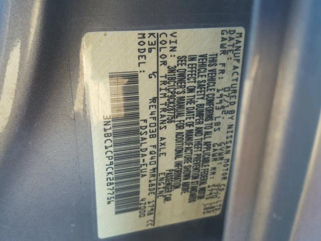 3N1BC1CP9CK287756 - 2012 NISSAN VERSA S SILVER photo 10