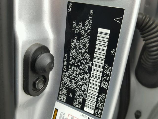 JTEBU14R078082198 - 2007 TOYOTA 4RUNNER SR SILVER photo 10