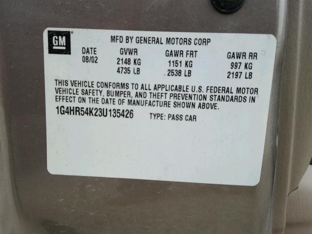 1G4HR54K23U135426 - 2003 BUICK LESABRE LI TAN photo 10