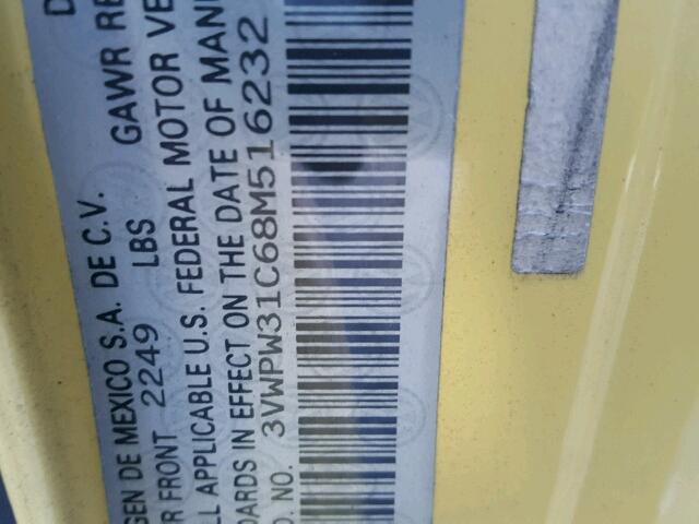 3VWPW31C68M516232 - 2008 VOLKSWAGEN NEW BEETLE 黄色 照片 10