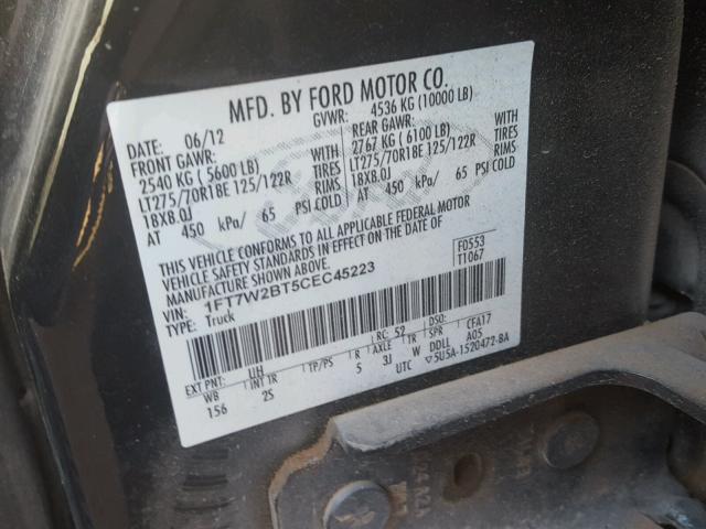 1FT7W2BT5CEC45223 - 2012 FORD F250 SUPER BLACK photo 10