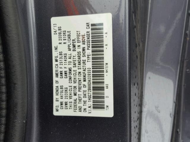 1HGCT2B86DA009550 - 2013 HONDA ACCORD EXL CHARCOAL photo 10