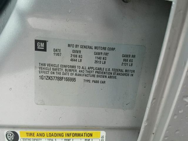 1G1ZK57788F166995 - 2008 CHEVROLET MALIBU LTZ 银色 照片 10