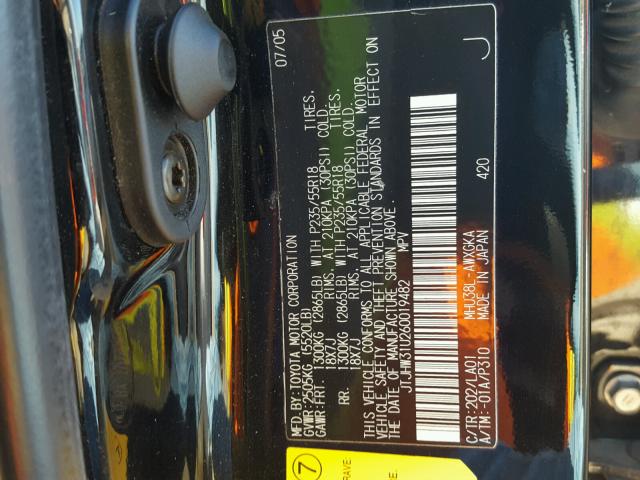 JTJHW31U260019482 - 2006 LEXUS RX 400 BLACK photo 10