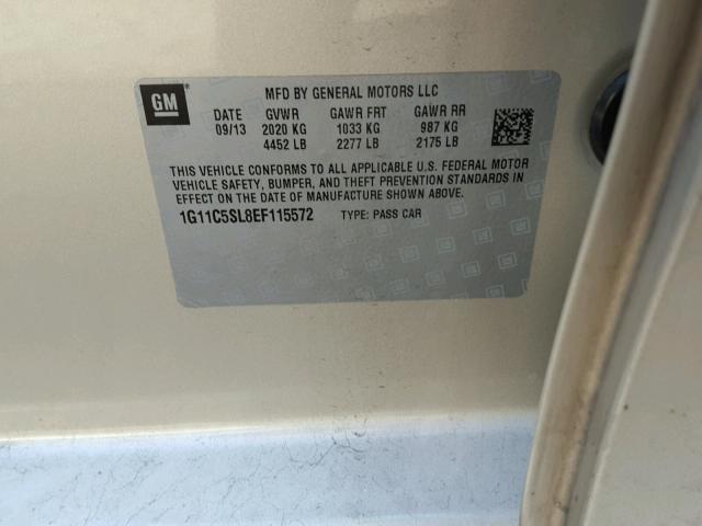 1G11C5SL8EF115572 - 2014 CHEVROLET MALIBU 1LT Beżowy zdjęcie 10