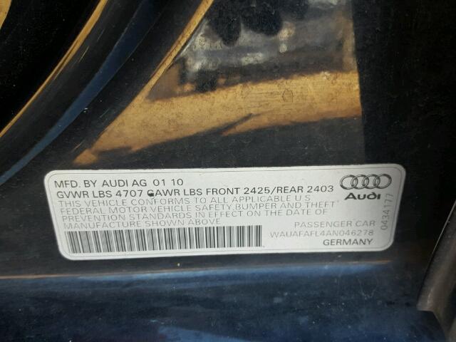 WAUAFAFL4AN046278 - 2010 AUDI A4 PREMIUM BLACK photo 10