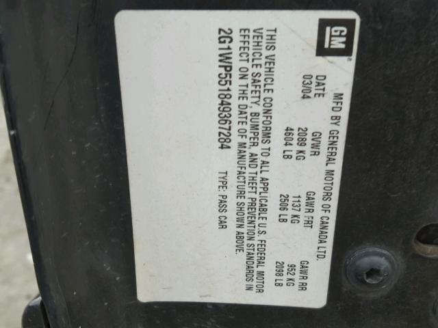 2G1WP551849367284 - 2004 CHEVROLET IMPALA SS BLACK photo 10