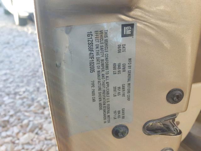 1G1ZS58F47F102005 - 2007 CHEVROLET MALIBU LS 棕色 照片 10